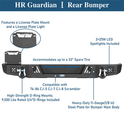 Aftermarket Rear Bumper w/ LED Lights For 1976-1986 Jeep CJ-5 CJ-7 CJ-8 Scrambler - Ultralisk4x4
