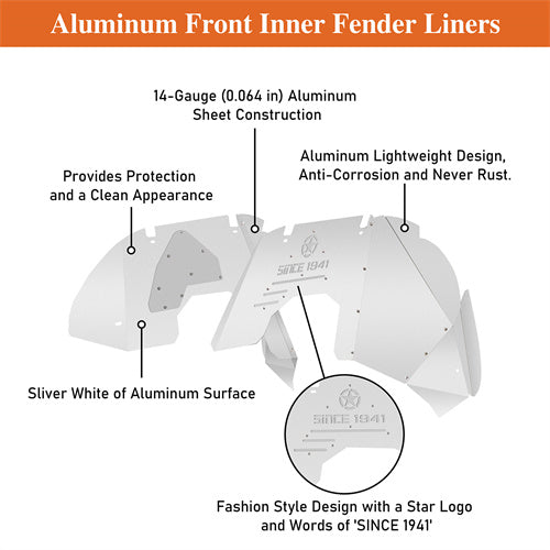 Aluminum Front Inner Fender Liners For 2018-2024 Jeep Wrangler JL  & Gladiator JT- Ultralisk4x4 - u3071s - 10