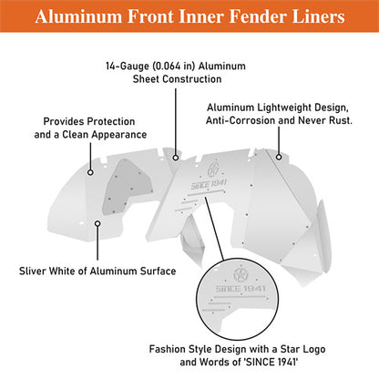Aluminum Front Inner Fender Liners For 2018-2024 Jeep Wrangler JL  & Gladiator JT- Ultralisk4x4 - u3071s - 10