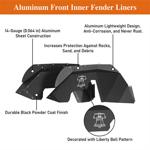Aluminum Front Inner Fender Liners For 2007-2018 Jeep Wrangler JK - Ultralisk4x4-u2115s-9