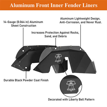 Aluminum Front Inner Fender Liners For 2007-2018 Jeep Wrangler JK - Ultralisk4x4-u2115s-9