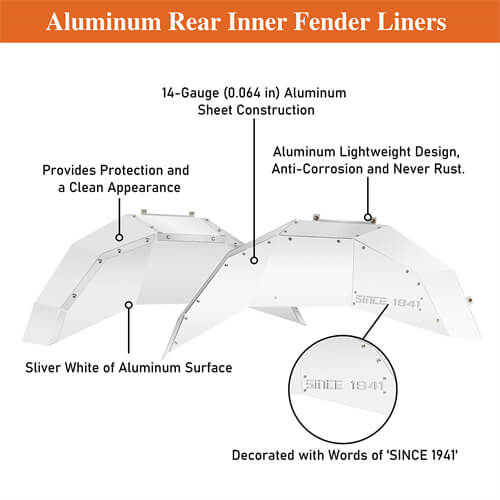 Aluminum Rear Inner Fender Liners For 2018-2024 Jeep Wrangler JL- Ultralisk4x4 - u3072s - 10