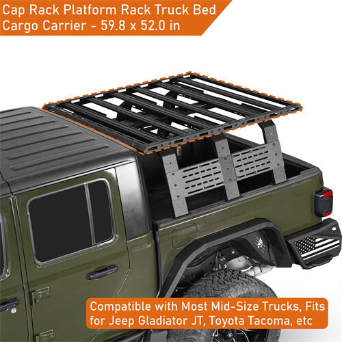 Cap Rack Platform Rack Truck Bed Cargo Carrier For Most Mid-Size Trucks Jeep Gladiator JT & Toyota Tacoma & Chevy Colorado & Ford Ranger - Ultralisk4x4