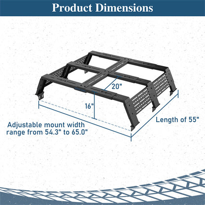 12.2" High Overland Bed Rack For 2007-2023 Toyota Tundra / 2005-2023 Tacoma(6' Bed) / 2009-2023 Ford F-150 & Raptor / 2009-2003 Ram 1500 - Ultralisk4x4