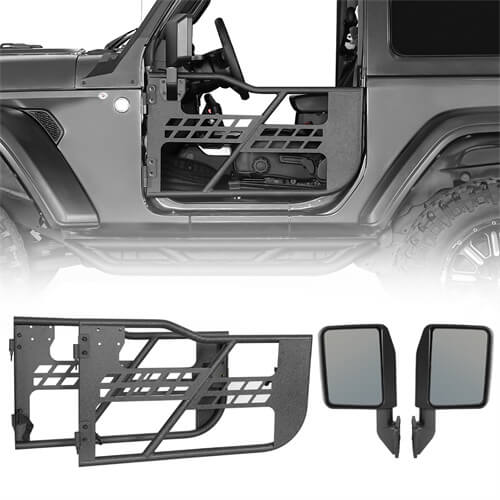Black Steel Tubular Half Doors w/Side View Mirrors for 2018-2023 Jeep Wrangler JL 2-Door - Ultralisk 4x4 ul3046s 1