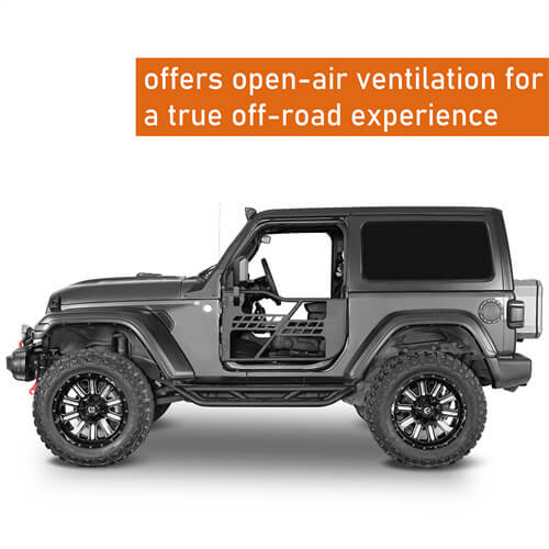 Black Steel Tubular Half Doors w/Side View Mirrors for 2018-2023 Jeep Wrangler JL 2-Door - Ultralisk 4x4 ul3046s 16