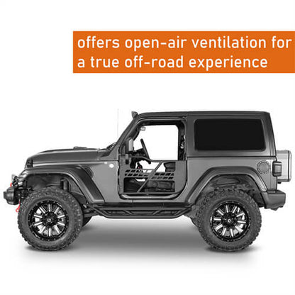 Black Steel Tubular Half Doors w/Side View Mirrors for 2018-2023 Jeep Wrangler JL 2-Door - Ultralisk 4x4 ul3046s 16