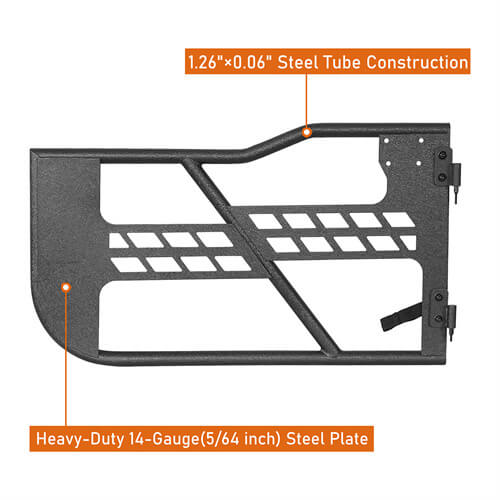 Black Steel Tubular Half Doors w/Side View Mirrors for 2018-2023 Jeep Wrangler JL 2-Door - Ultralisk 4x4 ul3046s 20