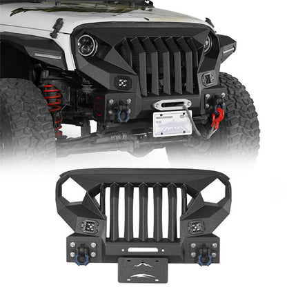 Mad Max Grill+Bumper w/ Winch Plate & LED Spotlights For 2007-2018 Jeep Wrangler JK - Ultralisk 4x4
