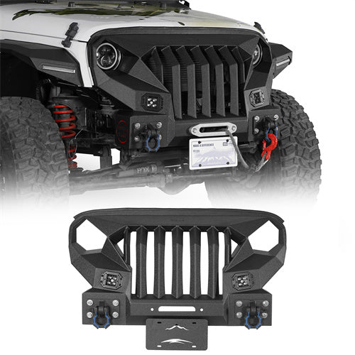 Mad Max Grill+Bumper w/ Winch Plate & LED Spotlights For 2007-2018 Jeep Wrangler JK - Ultralisk 4x4