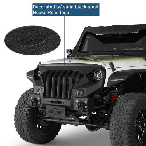 Mad Max Grill+Bumper w/ Winch Plate & LED Spotlights For 2007-2018 Jeep Wrangler JK - Ultralisk 4x4
