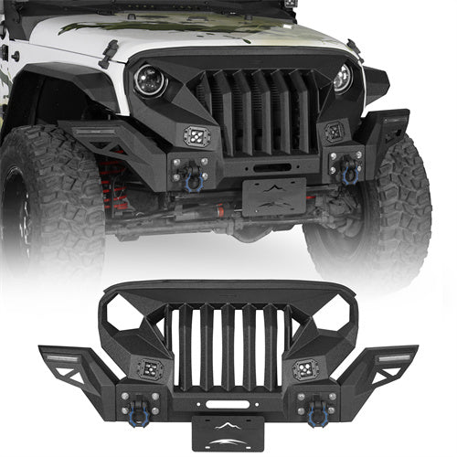 Mad Max Grill+Bumper w/ Winch Plate & LED Spotlights For 2007-2018 Jeep Wrangler JK - Ultralisk 4x4
