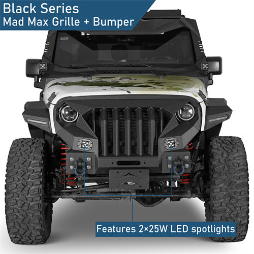Mad Max Grill+Bumper w/ Winch Plate & LED Spotlights For 2007-2018 Jeep Wrangler JK - Ultralisk 4x4