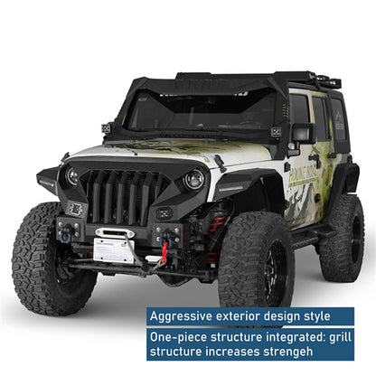Mad Max Grill+Bumper w/ Winch Plate & LED Spotlights For 2007-2018 Jeep Wrangler JK - Ultralisk 4x4