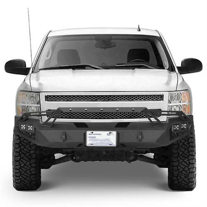 Earthshaker Series Front Bumper w/ Winch Plate & LED Spotlights For 2007-2013 Chevy Silverado 1500 2nd Generation - Ultralisk4x4