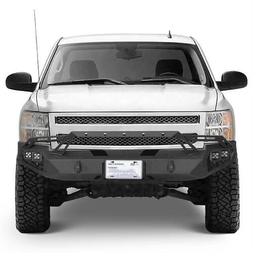 Earthshaker Series Front Bumper w/ Winch Plate & LED Spotlights For 2007-2013 Chevy Silverado 1500 2nd Generation - Ultralisk4x4