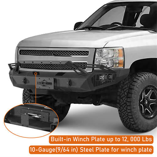 Earthshaker Series Front Bumper w/ Winch Plate & LED Spotlights For 2007-2013 Chevy Silverado 1500 2nd Generation - Ultralisk4x4