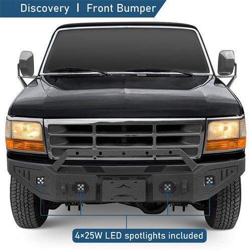 Aftermarket Front Bumper w/ LED Spotlights For 1992-1996 Ford Bronco F-150 F-250 F-350 - Ultralisk4x4