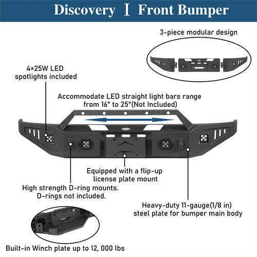 Aftermarket Front Bumper w/ LED Spotlights For 1992-1996 Ford Bronco F-150 F-250 F-350 - Ultralisk4x4