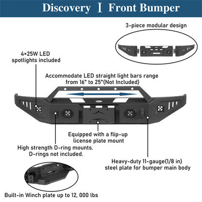 Aftermarket Front Bumper w/ LED Spotlights For 1992-1996 Ford Bronco F-150 F-250 F-350 - Ultralisk4x4