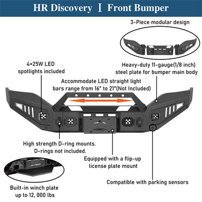 Full-width Front Bumper w/ LED Spotlights For 2016-2018 GMC Sierra 1500 - Ultralisk4x4