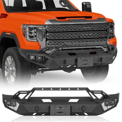 Earthshaker Series Front Bumper w/ Winch Plate & 4 × LED Lights For 2020-2023 GMC Sierra 2500HD/3500HD - Ultralisk4x4
