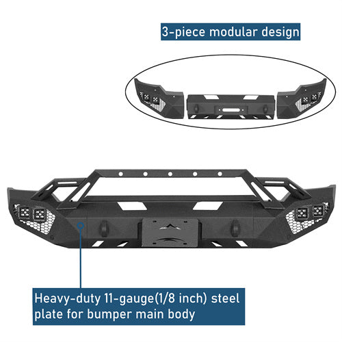 Earthshaker Series Front Bumper w/ Winch Plate & 4 × LED Lights For 2020-2023 GMC Sierra 2500HD/3500HD - Ultralisk4x4