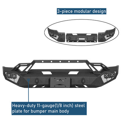 Earthshaker Series Front Bumper w/ Winch Plate & 4 × LED Lights For 2020-2023 GMC Sierra 2500HD/3500HD - Ultralisk4x4
