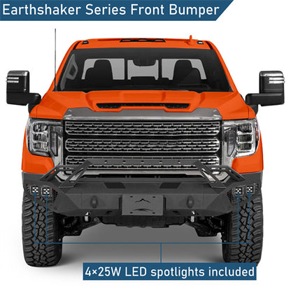 Earthshaker Series Front Bumper w/ Winch Plate & 4 × LED Lights For 2020-2023 GMC Sierra 2500HD/3500HD - Ultralisk4x4