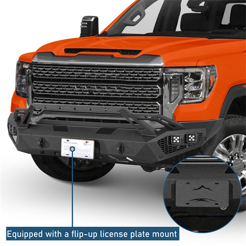 Earthshaker Series Front Bumper w/ Winch Plate & 4 × LED Lights For 2020-2023 GMC Sierra 2500HD/3500HD - Ultralisk4x4