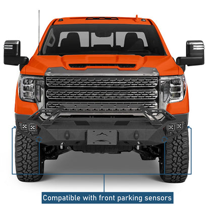 Earthshaker Series Front Bumper w/ Winch Plate & 4 × LED Lights For 2020-2023 GMC Sierra 2500HD/3500HD - Ultralisk4x4