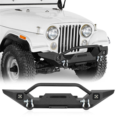 Mid Width Front Bumper w/ LED Spotlights For 1976-1986 Jeep CJ-5 CJ-7 CJ-8 Scrambler - Ultralisk4x4