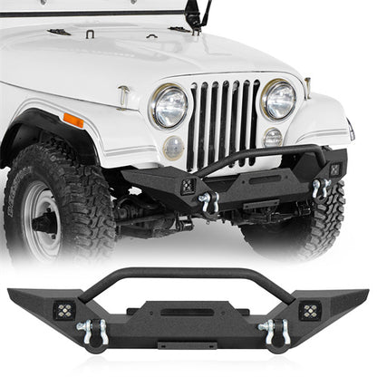 Mid Width Front Bumper w/ LED Spotlights For 1976-1986 Jeep CJ-5 CJ-7 CJ-8 Scrambler - Ultralisk4x4