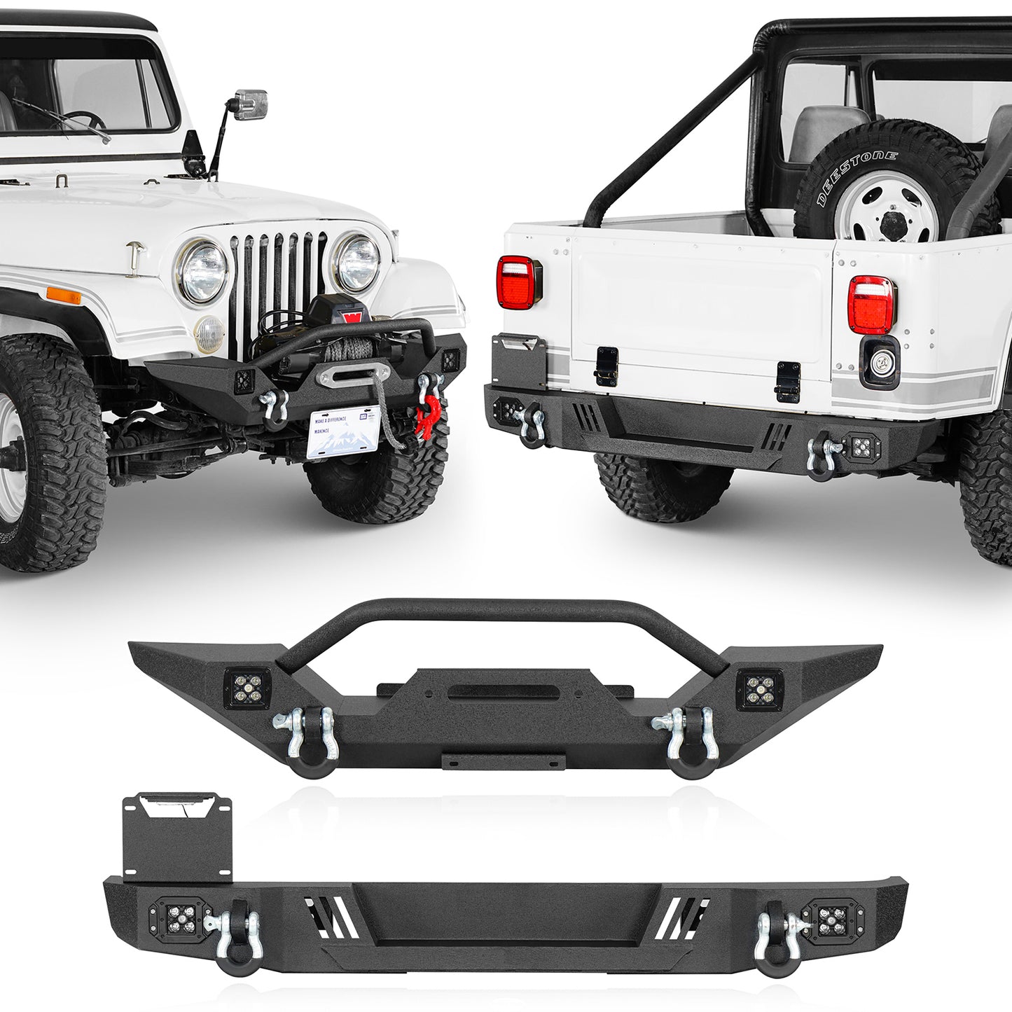 Aftermarket Front & Rear Bumper w/ LED Lights For 1976-1986 Jeep CJ-5 CJ-7 CJ-8 Scrambler - Ultralisk4x4