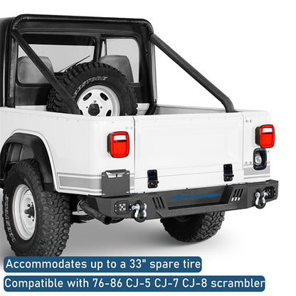 Aftermarket Rear Bumper w/ LED Lights For 1976-1986 Jeep CJ-5 CJ-7 CJ-8 Scrambler - Ultralisk4x4