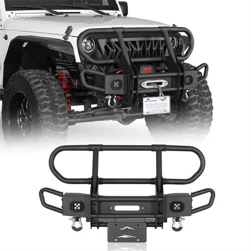 Rock Crawler Stubby Front Bumper w/Grille Guard For 2007-2018 Jeep Wrangler JK - Ultralisk4x4