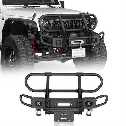 Rock Crawler Stubby Front Bumper w/Grille Guard For 2007-2018 Jeep Wrangler JK - Ultralisk4x4