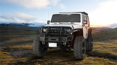 Rock Crawler Stubby Front Bumper w/Grille Guard For 2007-2018 Jeep Wrangler JK - Ultralisk4x4