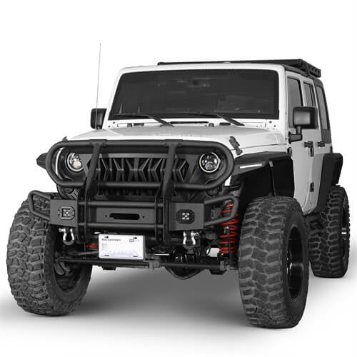 Rock Crawler Stubby Front Bumper w/Grille Guard For 2007-2018 Jeep Wrangler JK - Ultralisk4x4