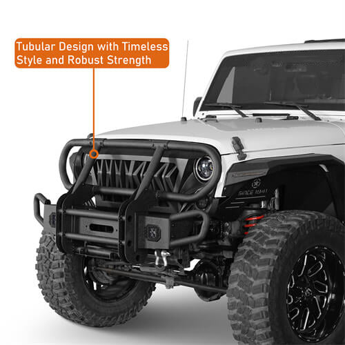 Rock Crawler Stubby Front Bumper w/Grille Guard For 2007-2018 Jeep Wrangler JK - Ultralisk4x4