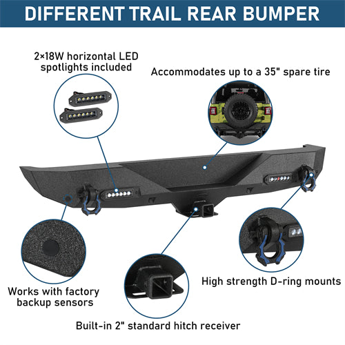 Off-Road Rear Bumper w/ LED spotlights For 2018-2026 Jeep Wrangler JL - Ultralisk4x4