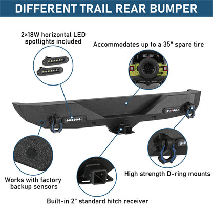Off-Road Rear Bumper w/ LED spotlights For 2018-2026 Jeep Wrangler JL - Ultralisk4x4