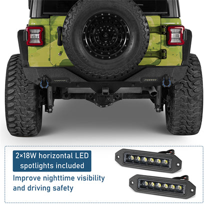 Off-Road Rear Bumper w/ LED spotlights For 2018-2026 Jeep Wrangler JL - Ultralisk4x4