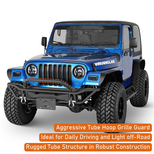 Road Trip Tubular Front Bumper w/ LED Spotlights For 1997-2006 Jeep Wrangler TJ - Ultralisk4x4