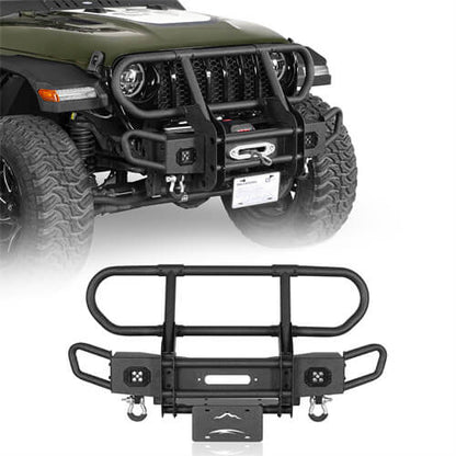 Rock Crawler Front Bumper w/ Grille Guard & Winch Plate For 2018-2026 Jeep Wrangler JL & 2020-2025 Gladiator JT - Ultralisk4x4
