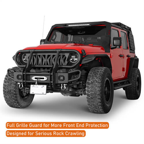 Rock Crawler Front Bumper w/ Grille Guard & Winch Plate For 2018-2026 Jeep Wrangler JL & 2020-2025 Gladiator JT - Ultralisk4x4