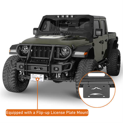 Rock Crawler Front Bumper w/ Grille Guard & Winch Plate For 2018-2026 Jeep Wrangler JL & 2020-2025 Gladiator JT - Ultralisk4x4