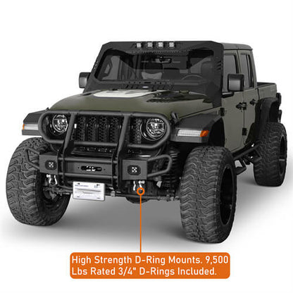 Rock Crawler Front Bumper w/ Grille Guard & Winch Plate For 2018-2026 Jeep Wrangler JL & 2020-2025 Gladiator JT - Ultralisk4x4