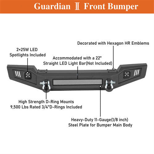 Off Road Front Bumper w/ LED spotlights included For 1997-1906 Jeep Wrangler TJ - Ultralisk4x4