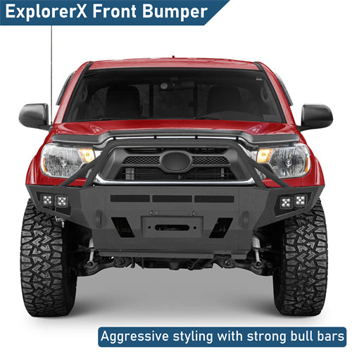 ExplorerX Front Bumper w/ LED Spot Lights For 2012-2015 Toyota Tacoma - Ultralisk4x4